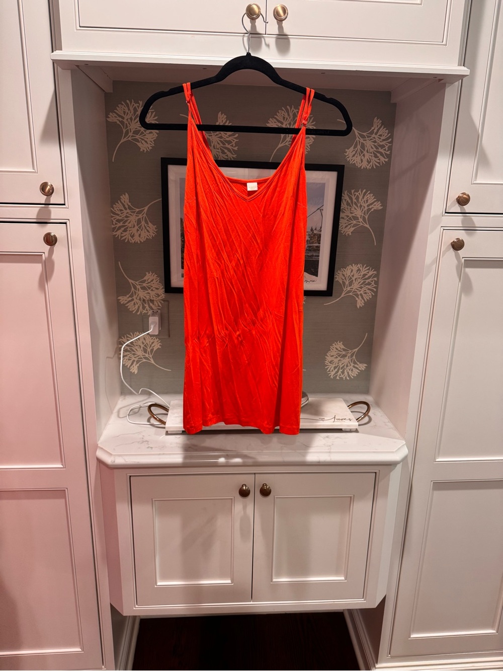 Anthropologie Bright Orange Lace Midi Shirt Dress - Picture 2 of 5